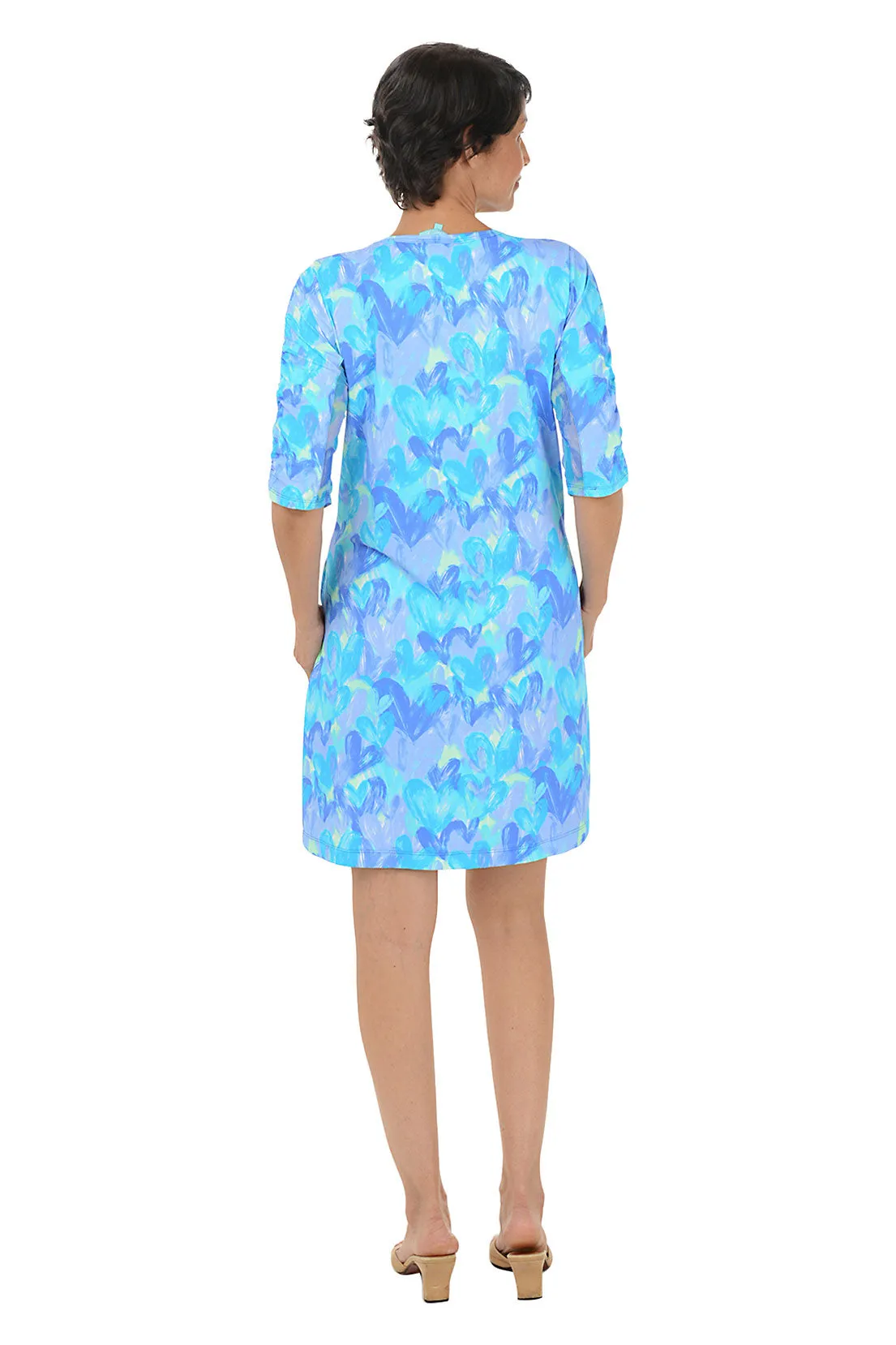 Brushstroke Hearts Cooling UPF50  Ruched Sleeve Dress