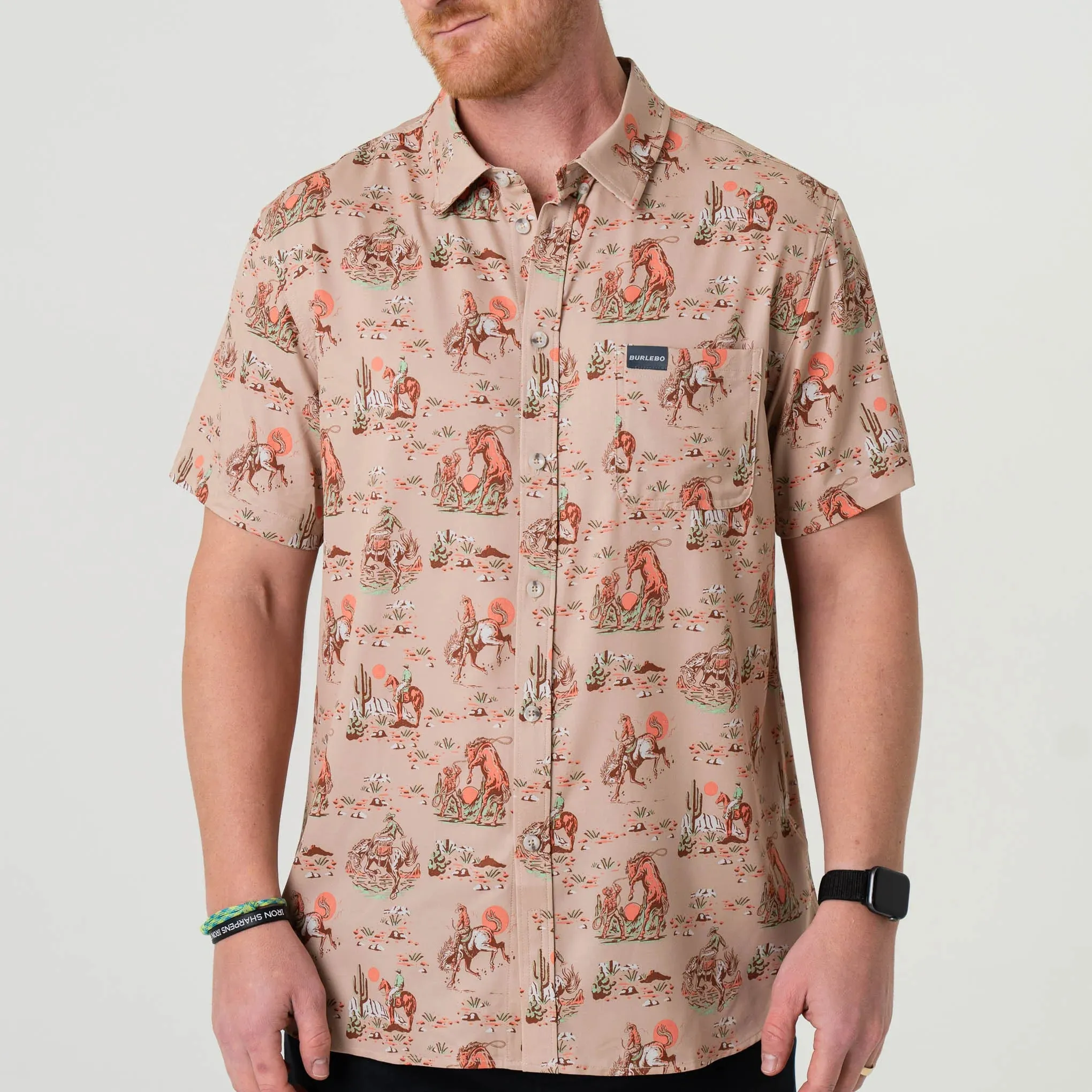 Burlebo Cowboy Up Khaki Perf Button Up
