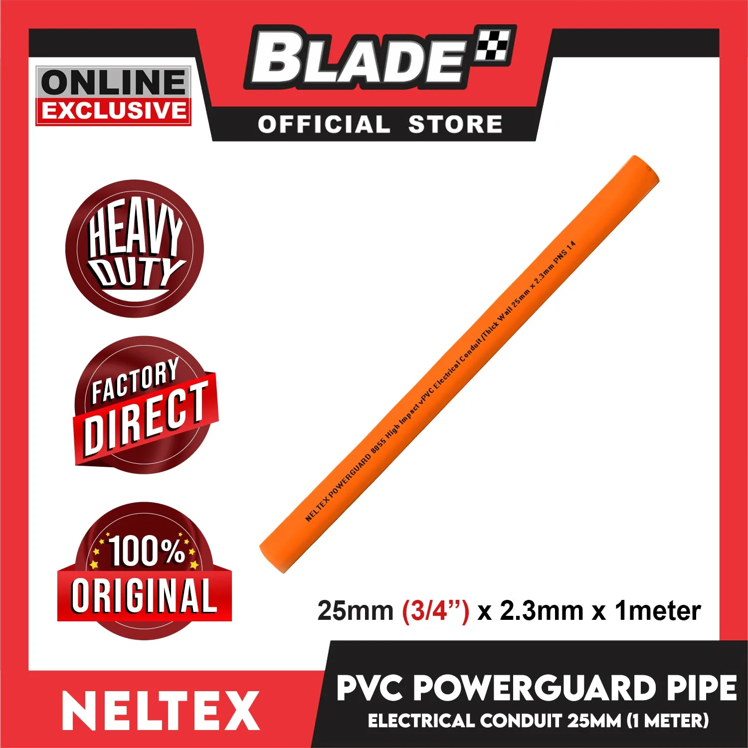 Buy 10 Get 1 Free Neltex PVC Powerguard Pipe 25mm x 1meter Electric Conduit Pipe