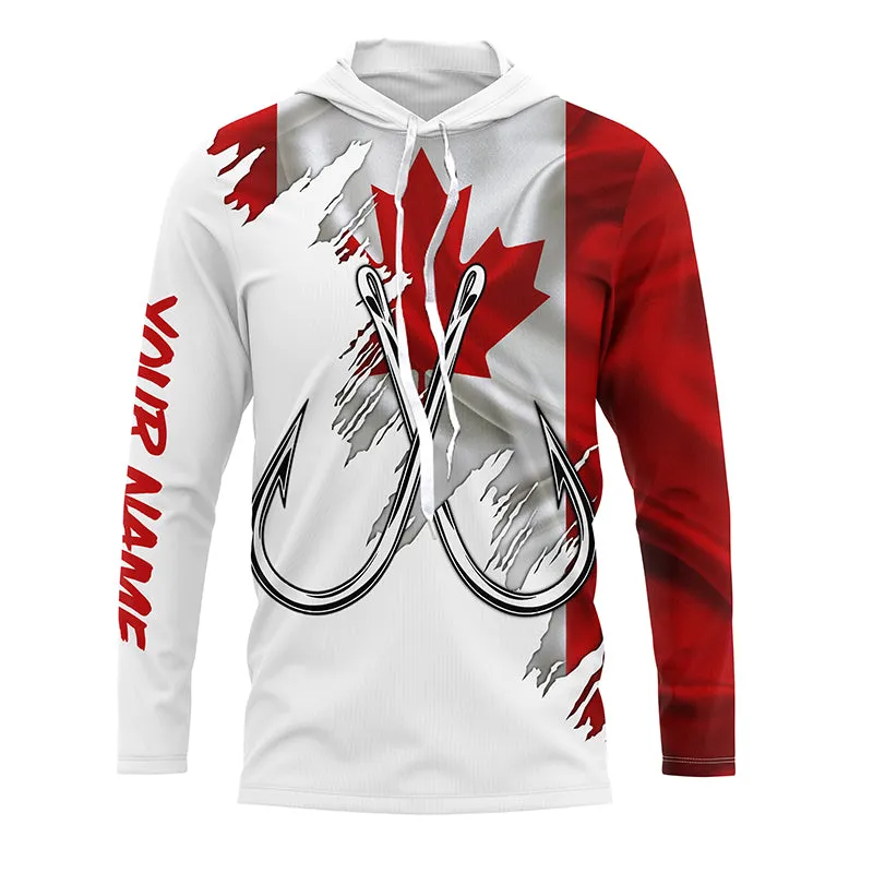 Canadian flag Fishing Fish Hook UV protection custom long sleeves shirts Patriotic fishing apparel NQS7973