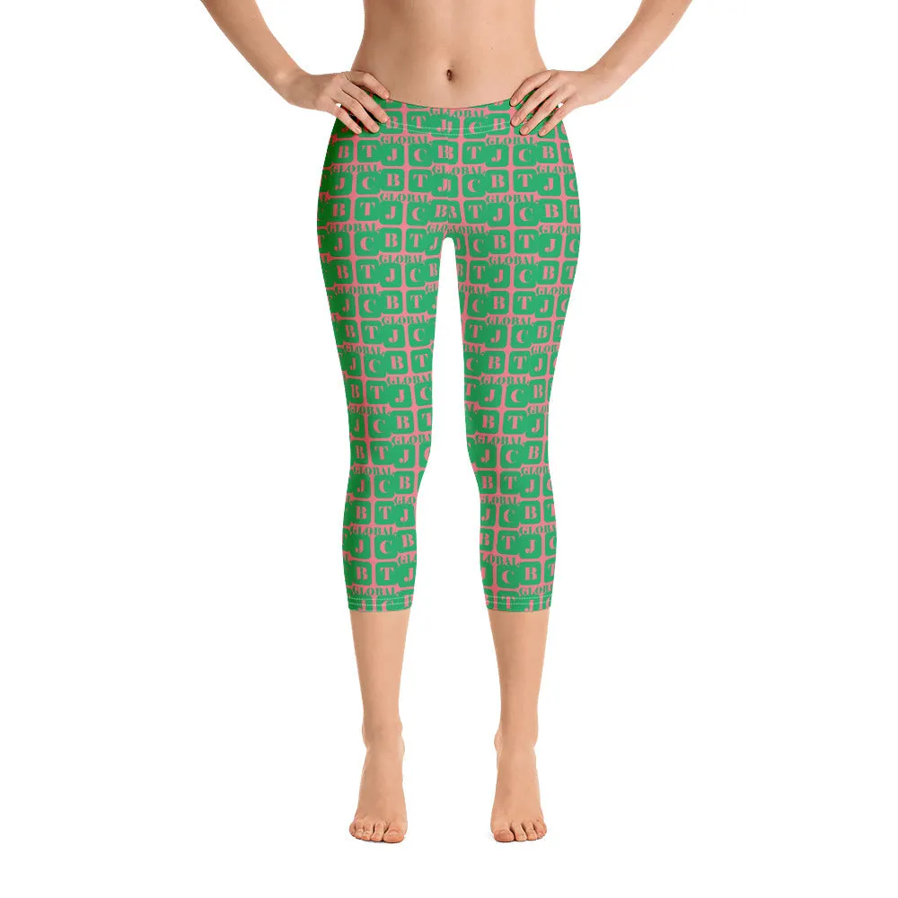 Capri Leggings "2023-0391 Pink (Green Logo)"