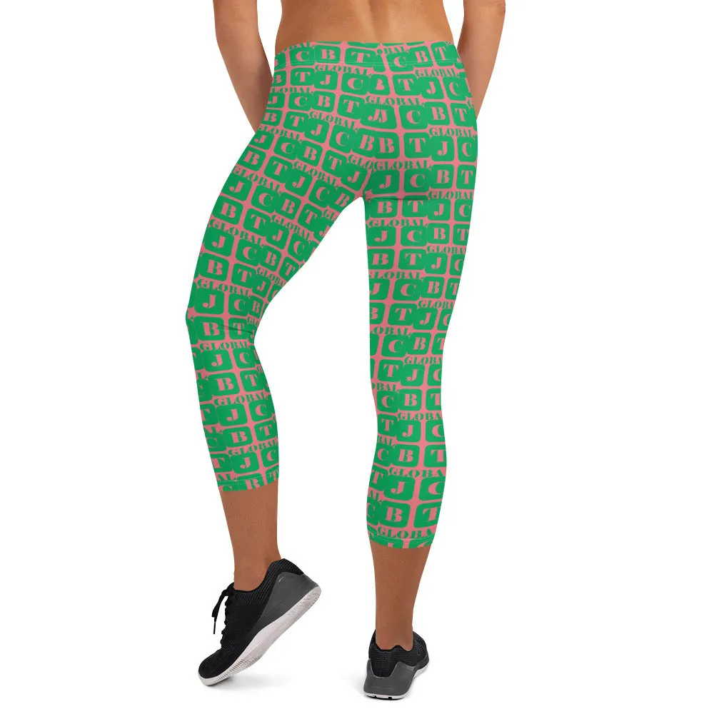 Capri Leggings "2023-0391 Pink (Green Logo)"