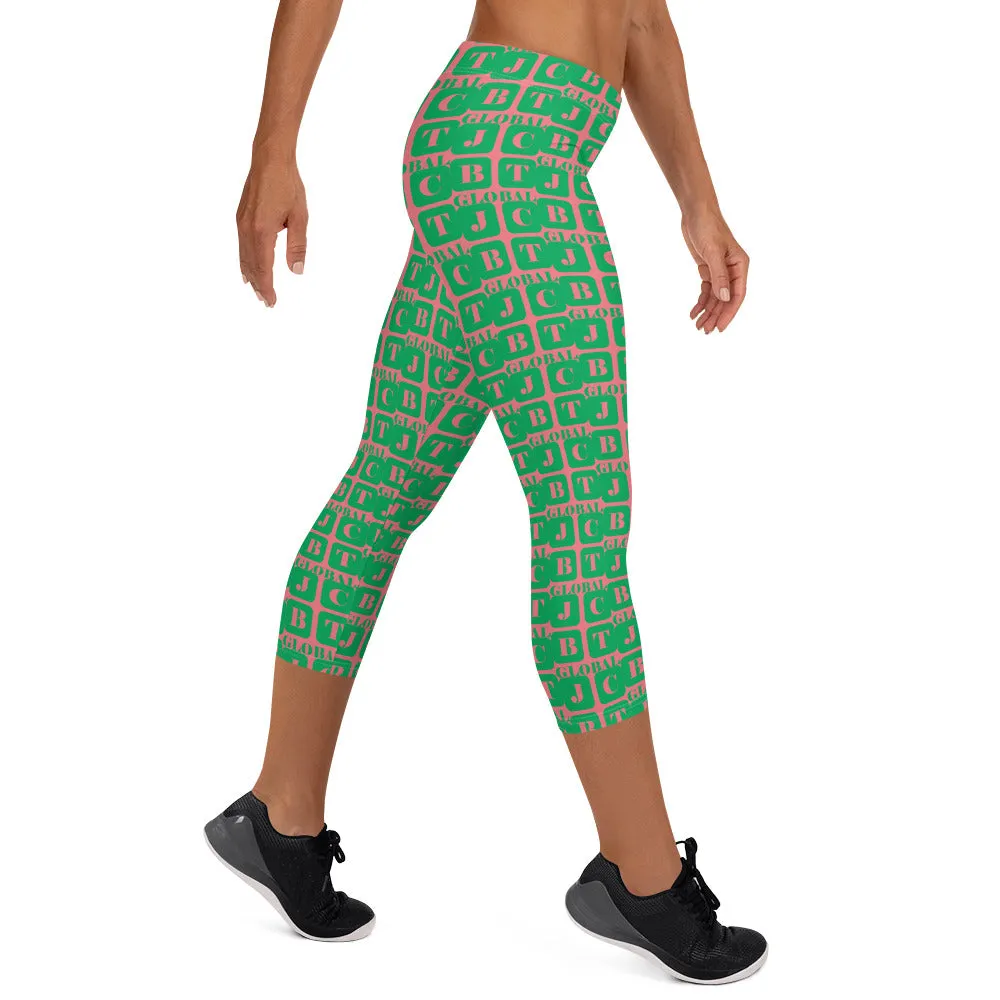 Capri Leggings "2023-0391 Pink (Green Logo)"