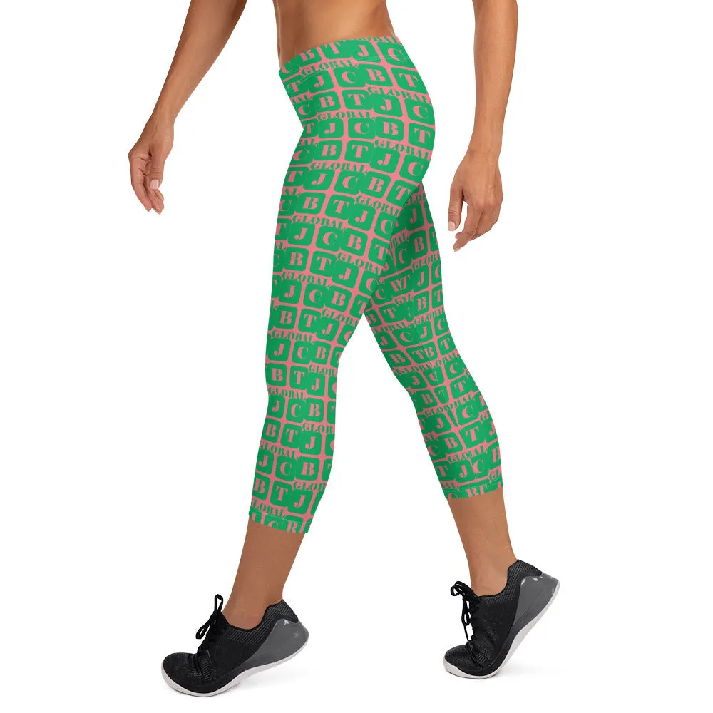 Capri Leggings "2023-0391 Pink (Green Logo)"