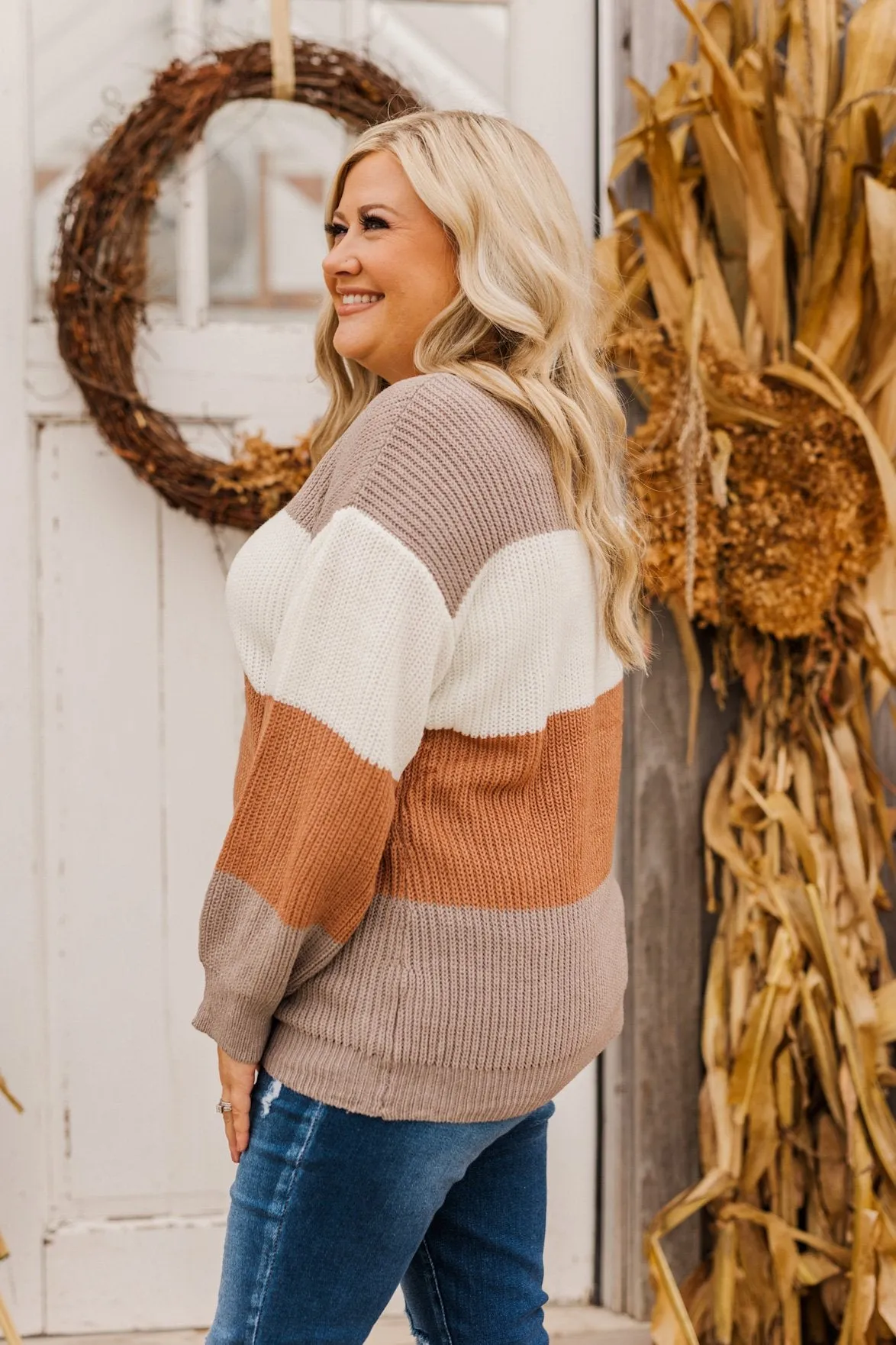 Chance To Change Knit Color Block Sweater- Mocha & Ivory
