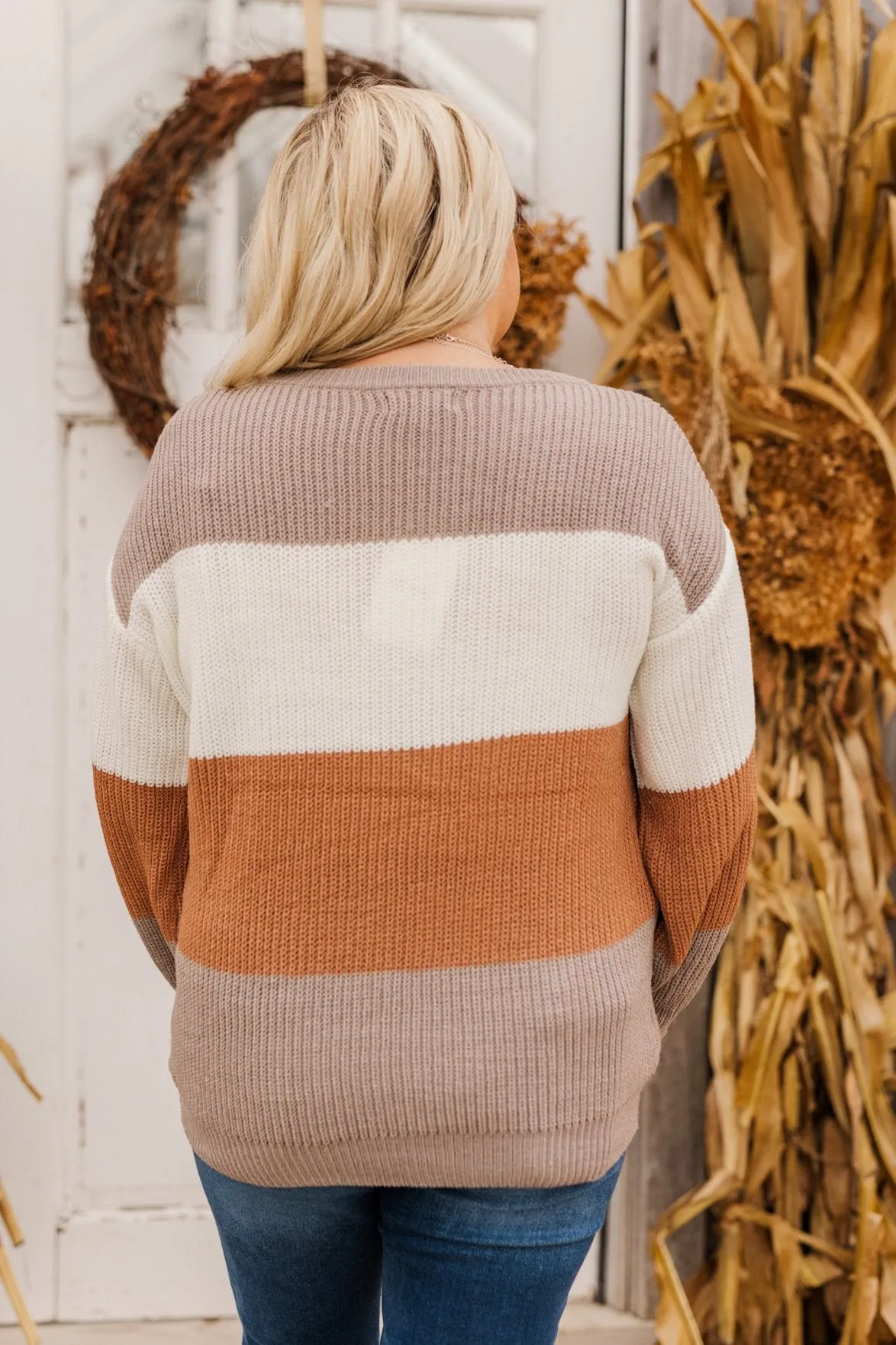 Chance To Change Knit Color Block Sweater- Mocha & Ivory