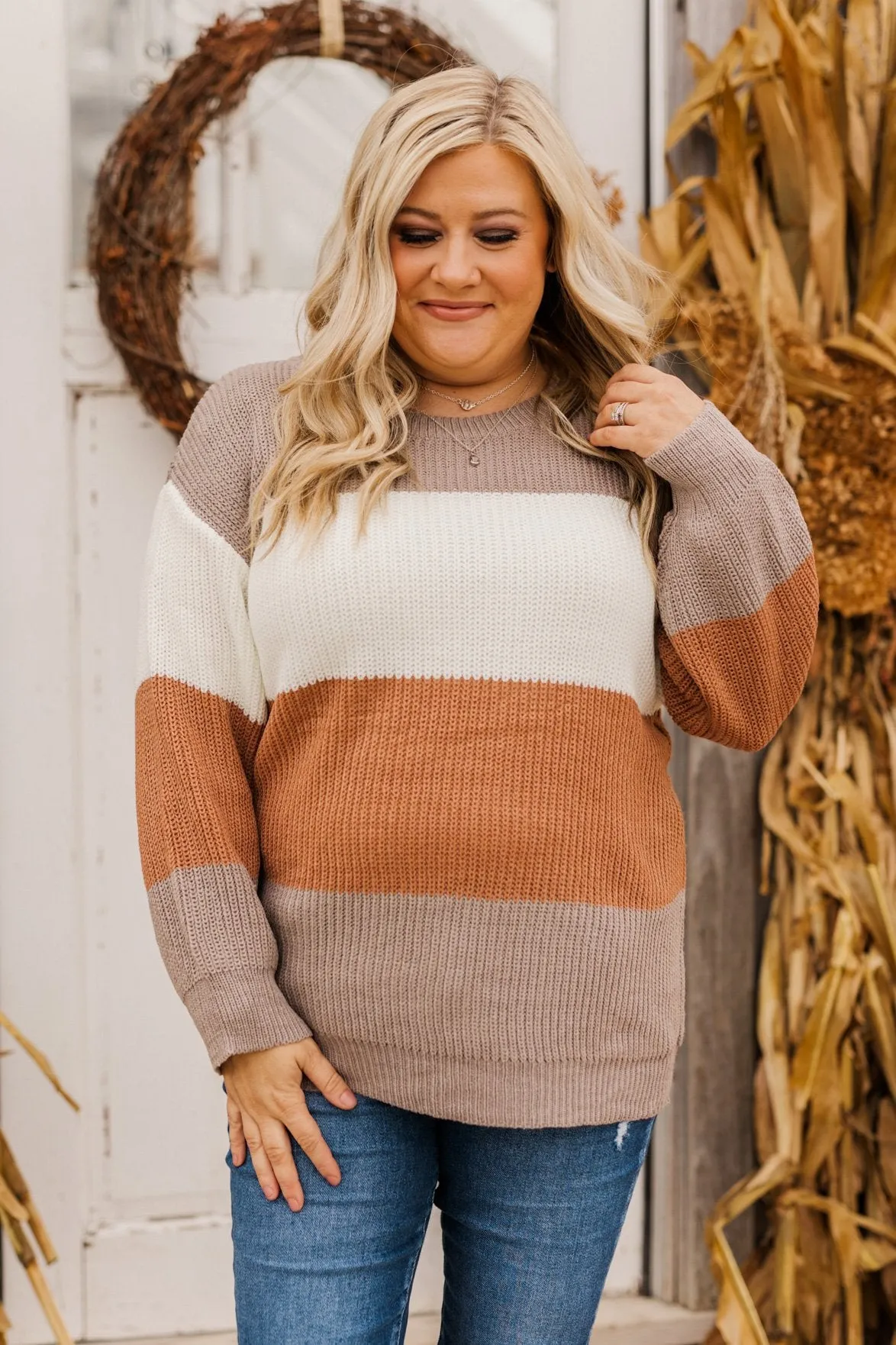 Chance To Change Knit Color Block Sweater- Mocha & Ivory