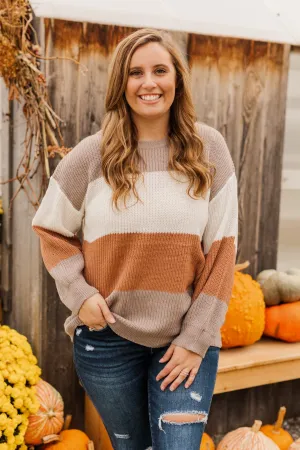 Chance To Change Knit Color Block Sweater- Mocha & Ivory