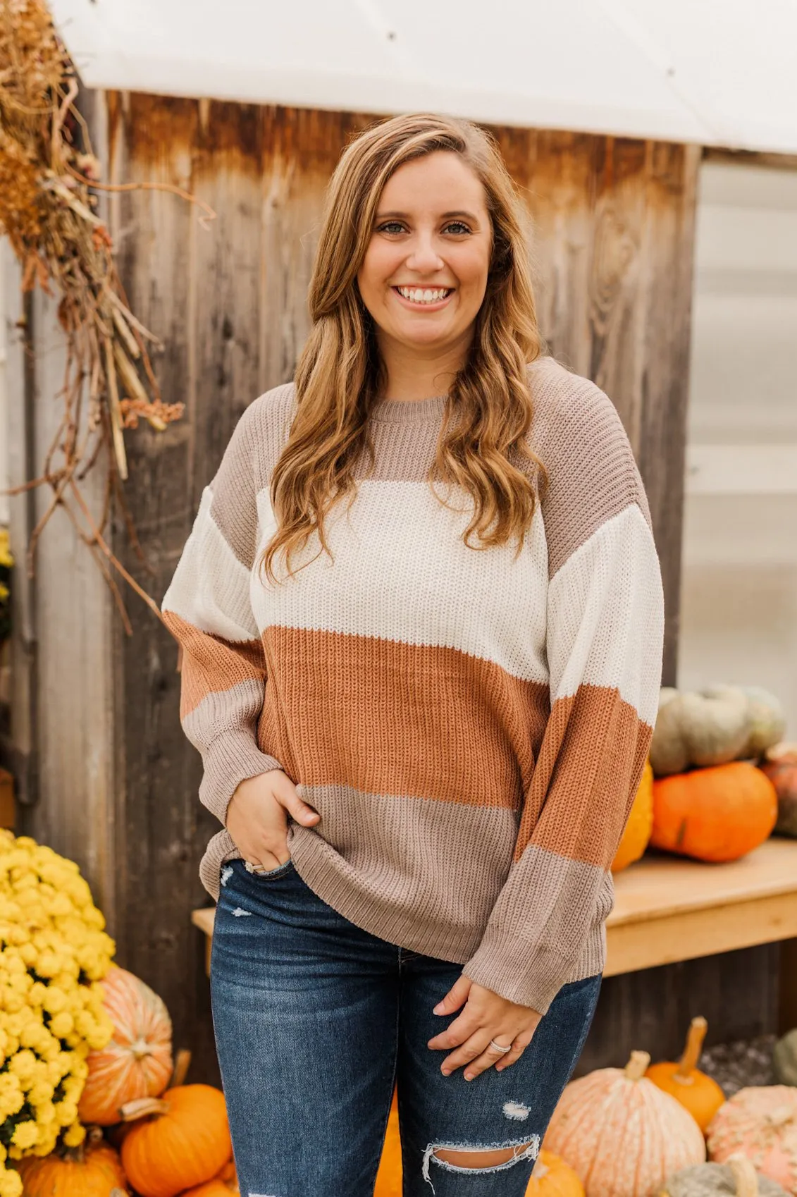 Chance To Change Knit Color Block Sweater- Mocha & Ivory