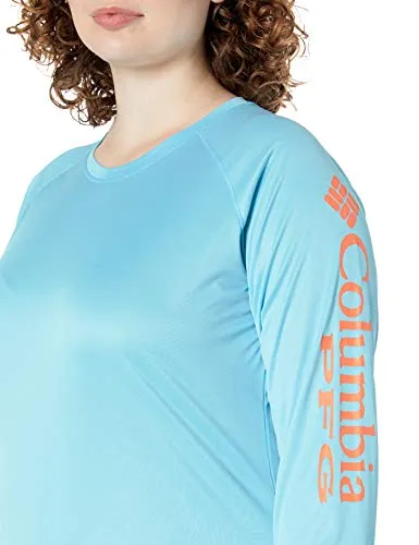 Columbia Women's Tidal Tee Heather Long Sleeve, Riptide Heather, Jupiter Logo, Medium