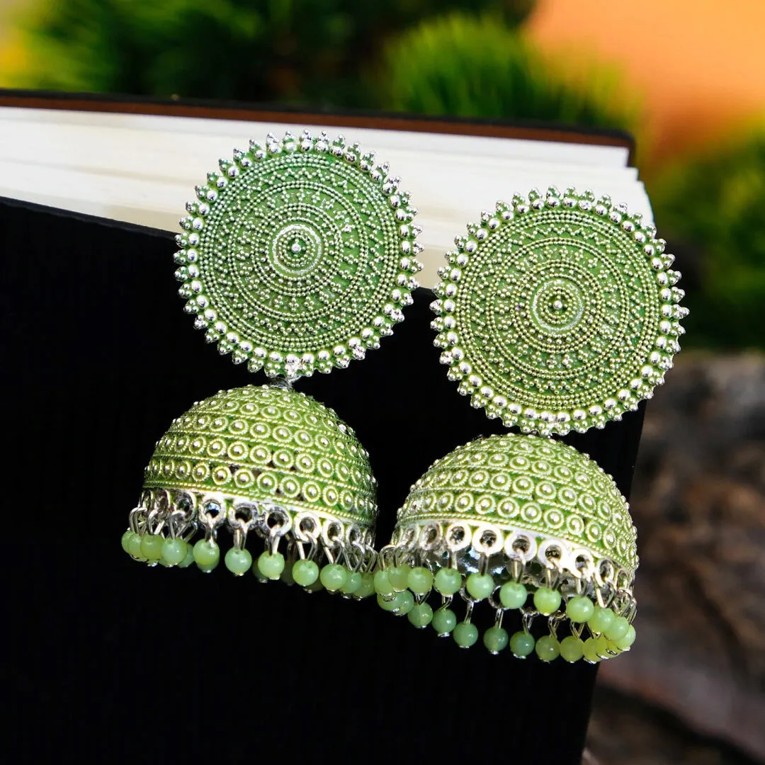 Combo of 2 Seagreen and Golden Pearls Dome Shape Jhumki
