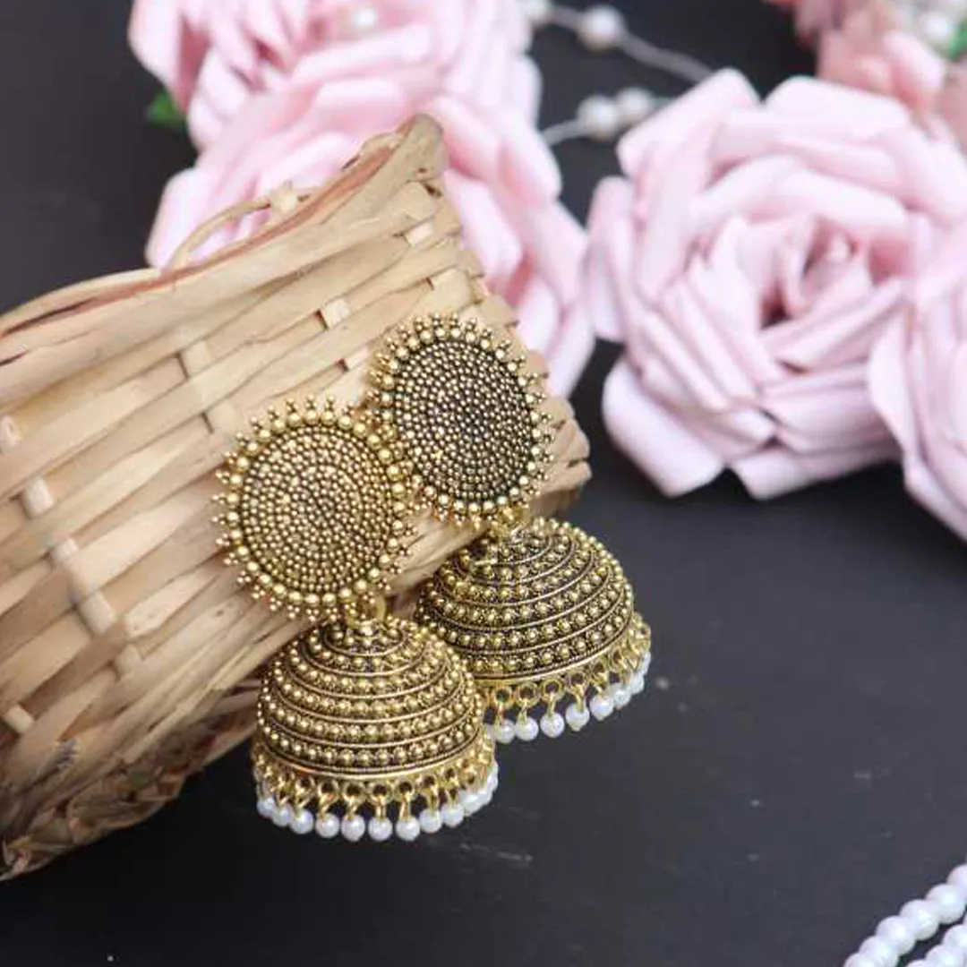 Combo of 2 Seagreen and Golden Pearls Dome Shape Jhumki