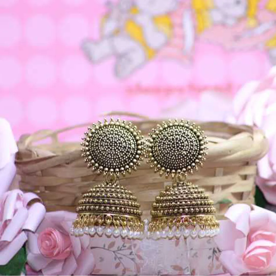Combo of 2 Seagreen and Golden Pearls Dome Shape Jhumki
