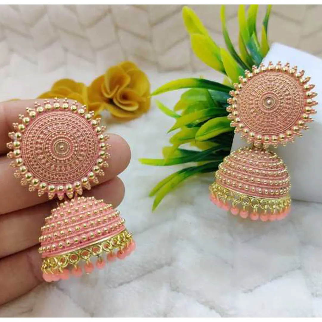 Combo of 2 Yellow and Peach Pearls Dome Shape Jhumki
