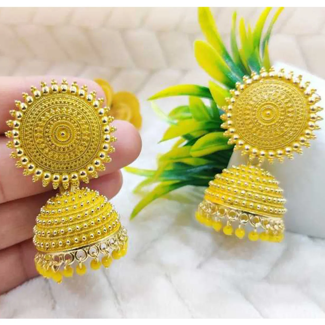 Combo of 2 Yellow and Peach Pearls Dome Shape Jhumki