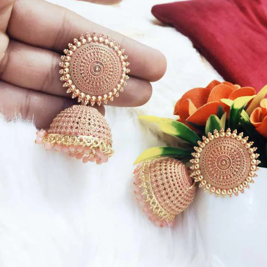 Combo of 2 Yellow and Peach Pearls Dome Shape Jhumki