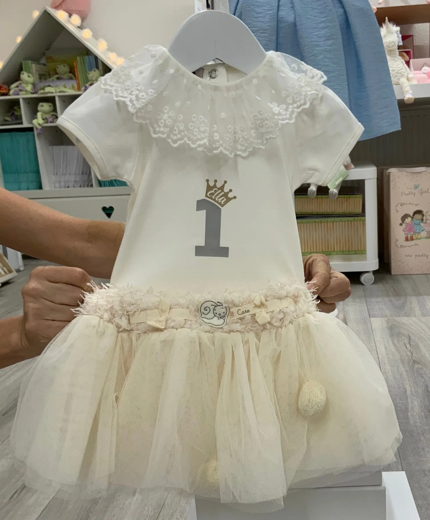 Cream Tulle Pom Pom TuTu 6-24 months