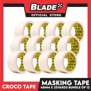 Croco Tape Masking Tape 48mm x 25yards (Beige) Bundle of 12 General Purpose for Home and Office use