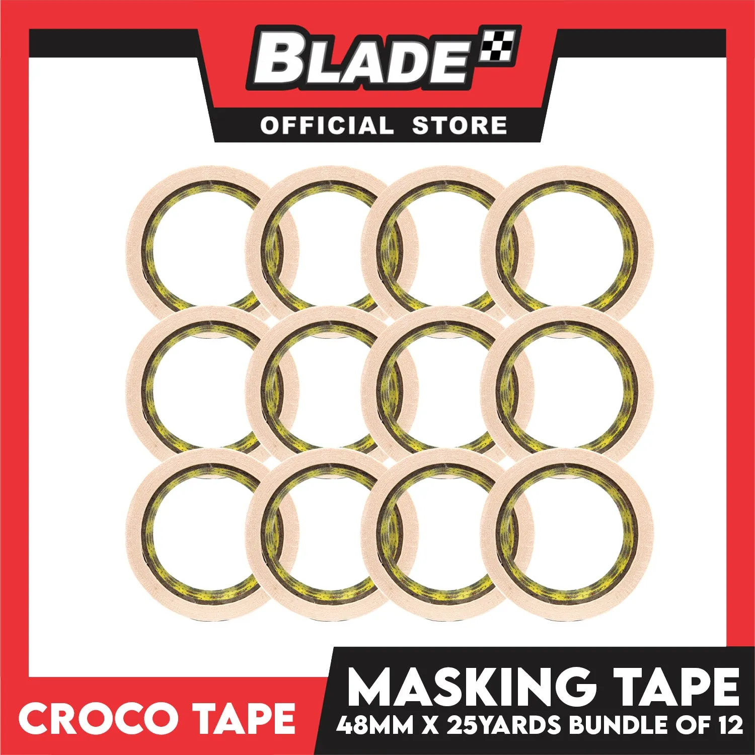 Croco Tape Masking Tape 48mm x 25yards (Beige) Bundle of 12 General Purpose for Home and Office use