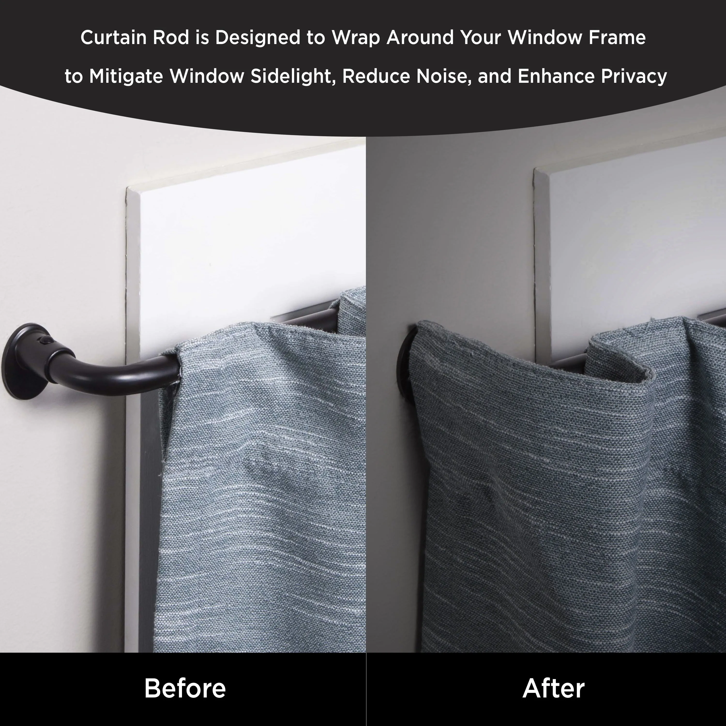 Curtain Rod Single Black Wrap Around Room Darkening 28 in. - 48 in. With Finial
