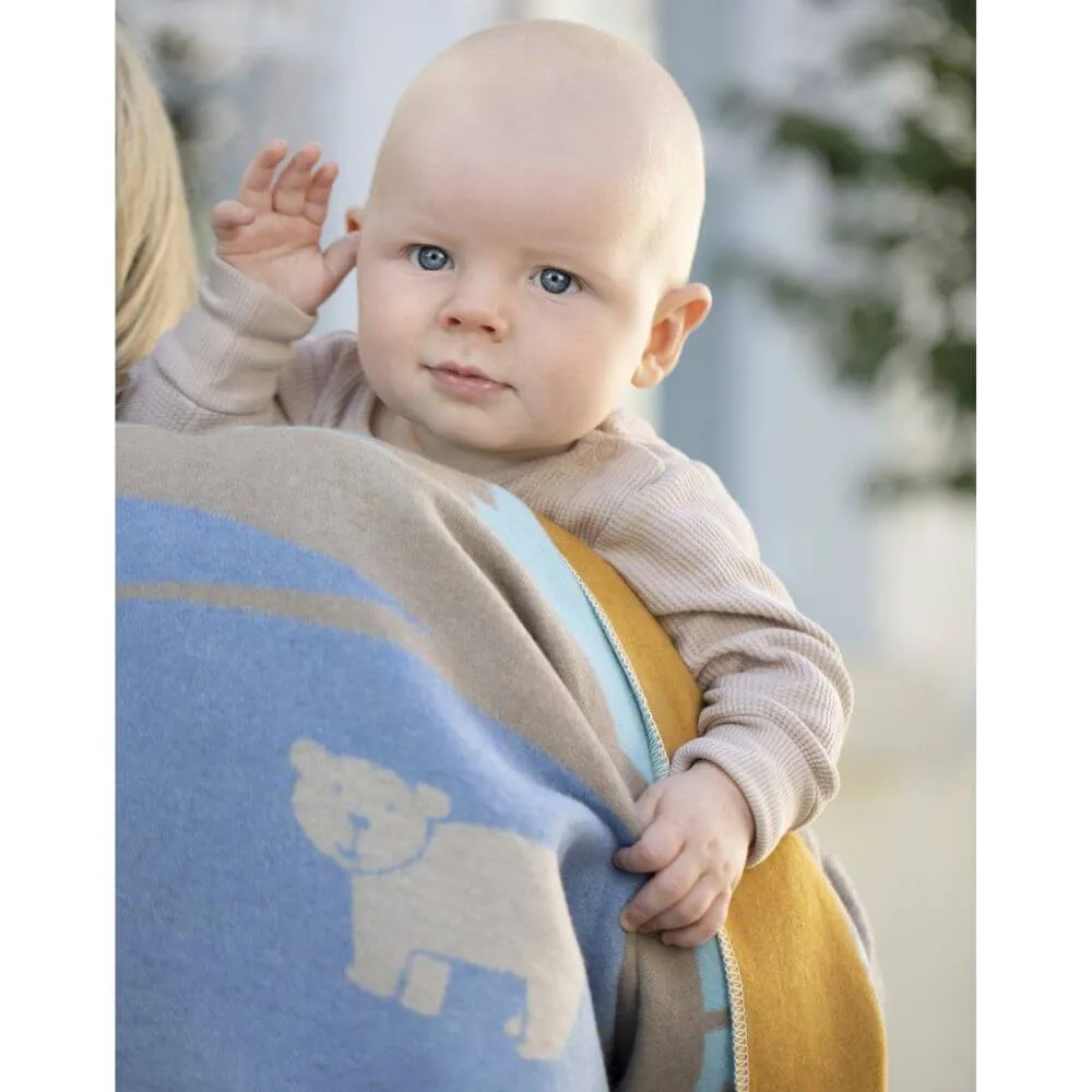 David Fussenegger Blue Camping Bears Bassinet Blanket