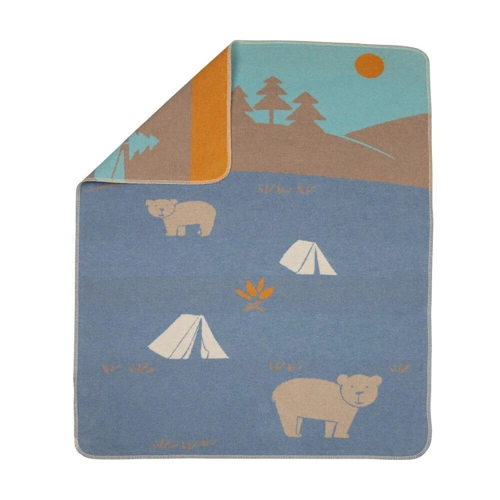David Fussenegger Blue Camping Bears Bassinet Blanket