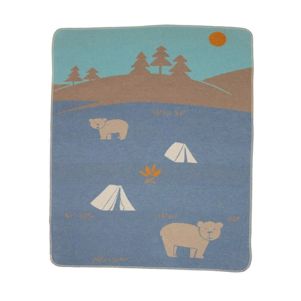 David Fussenegger Blue Camping Bears Bassinet Blanket