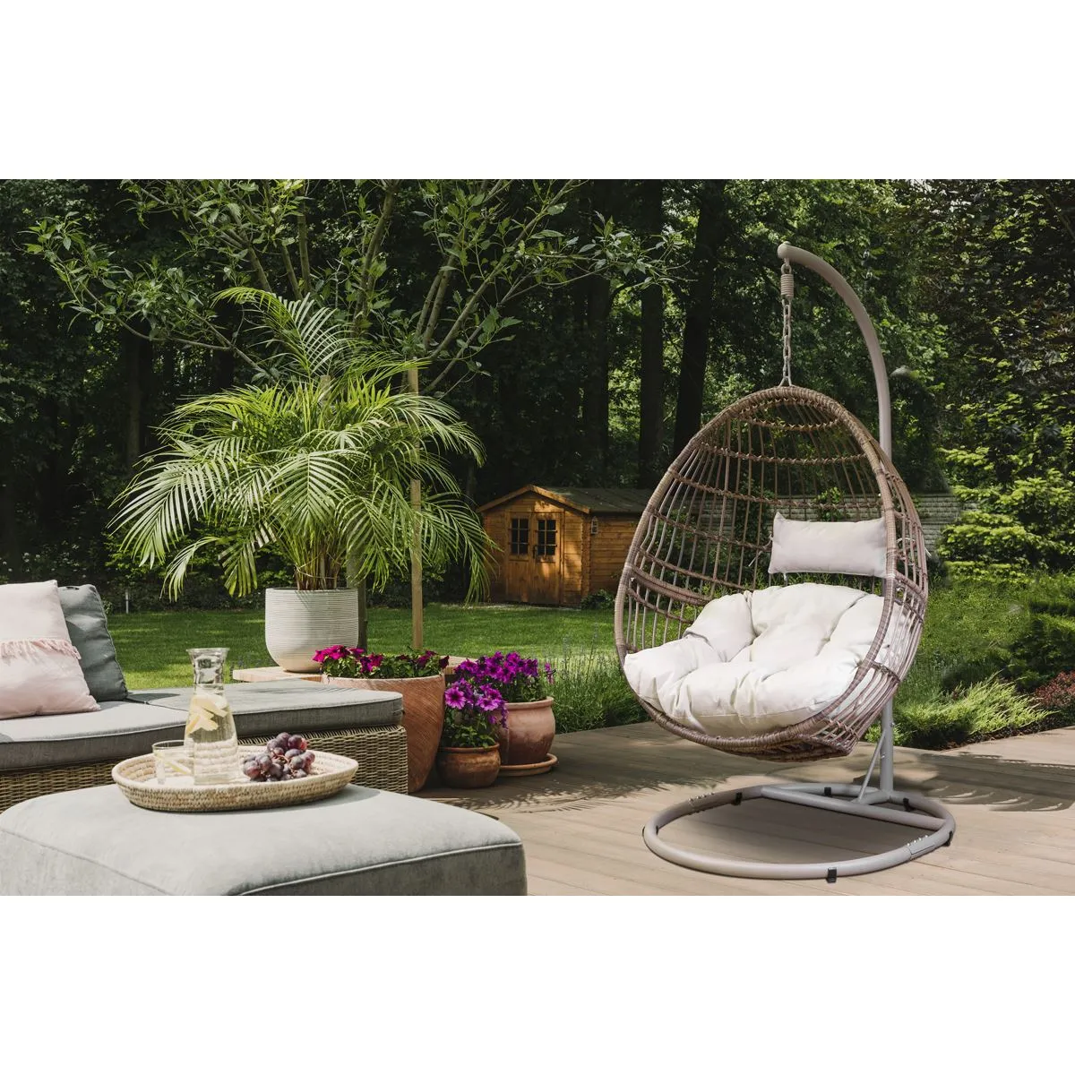 Dellonda Egg Hanging Swing Chair, Wicker Rattan Basket, Steel Frame, Single