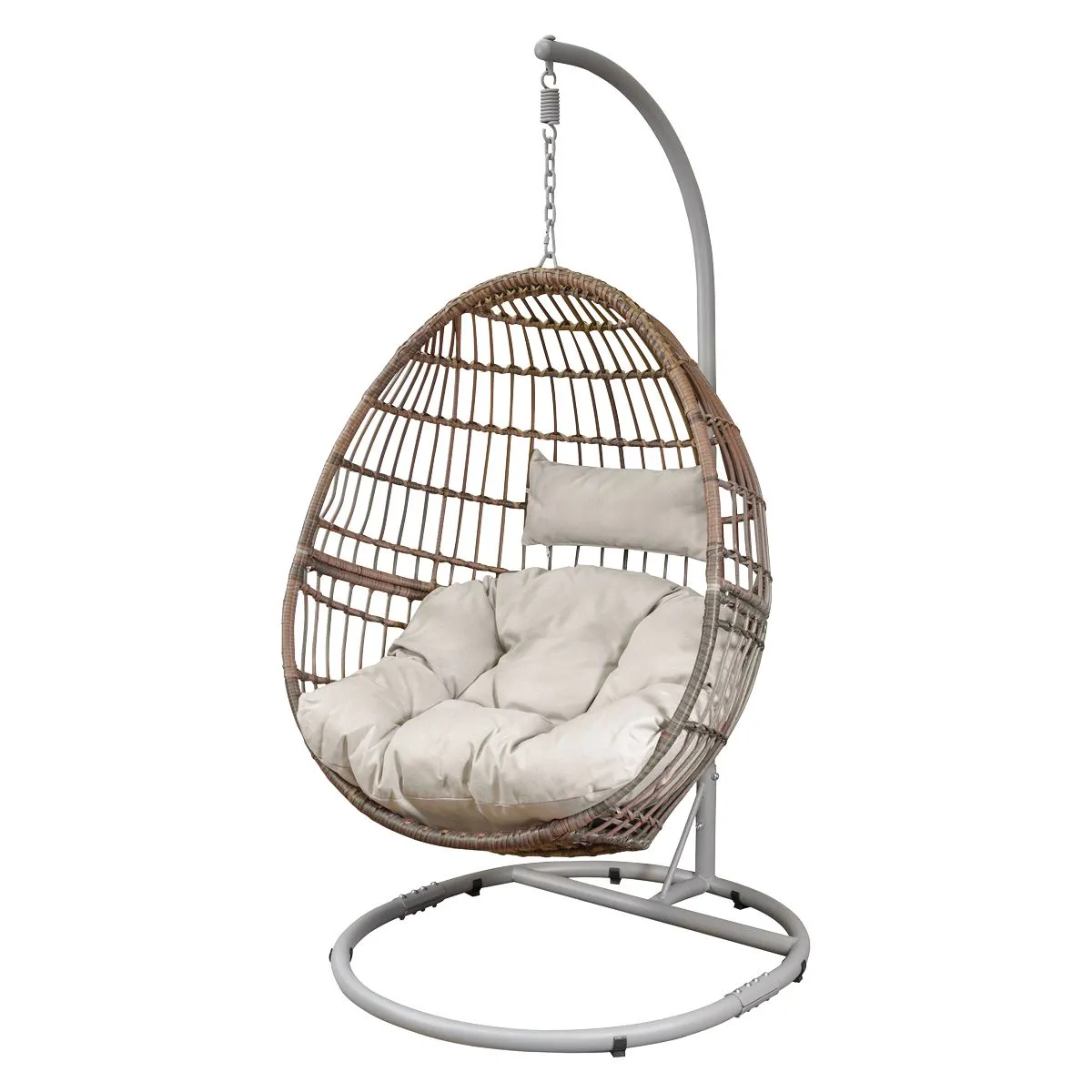 Dellonda Egg Hanging Swing Chair, Wicker Rattan Basket, Steel Frame, Single