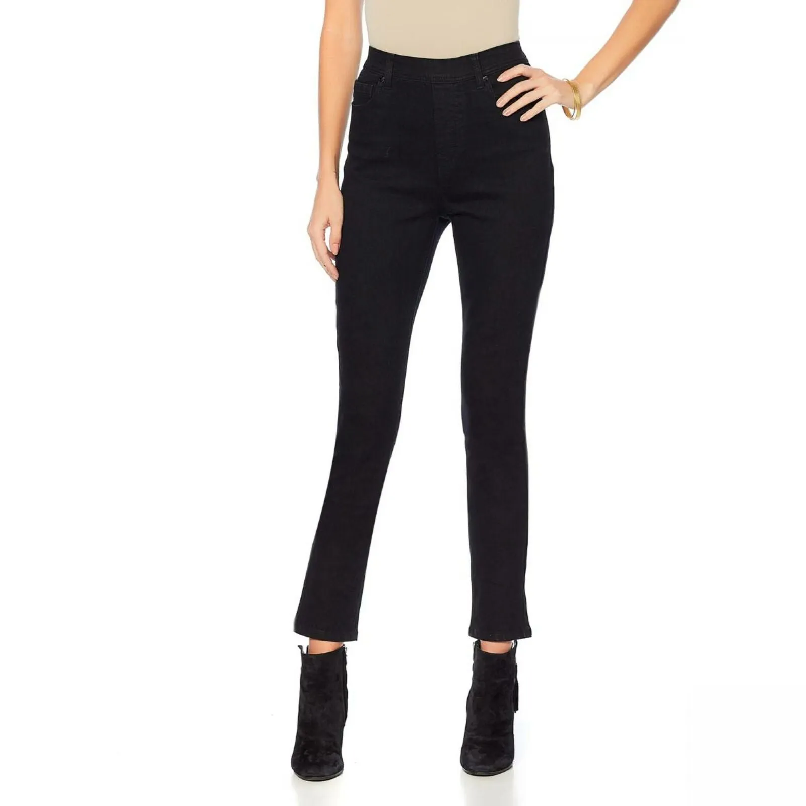 DG2 by Diane Gilman Women's Stretch Denim 5 Pocket Jeggings Black Large