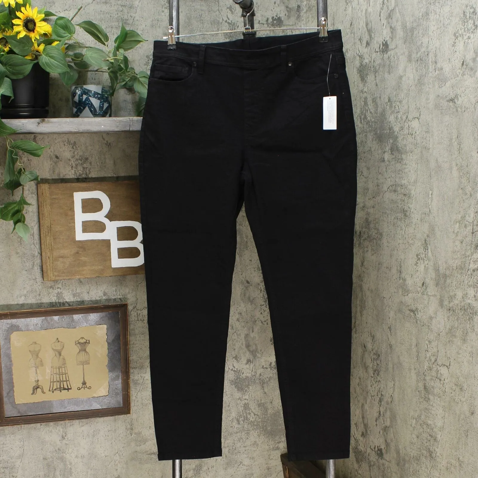 DG2 by Diane Gilman Women's Stretch Denim 5 Pocket Jeggings Black Large
