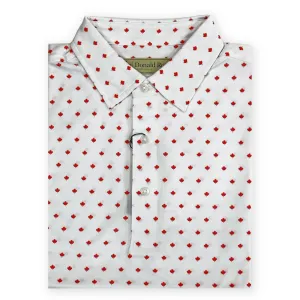 Donald Ross Mens Classic Fit Maple Leaf Print Polo Shirt- WHITE / RED