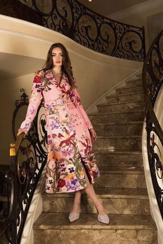 Dry Flower Print Flower Shaped Coat Dress