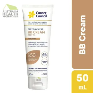 [Expiry: 08/2026] Cancer Council Face Day Wear BB Cream Matte Medium Tint SPF 50  50mL