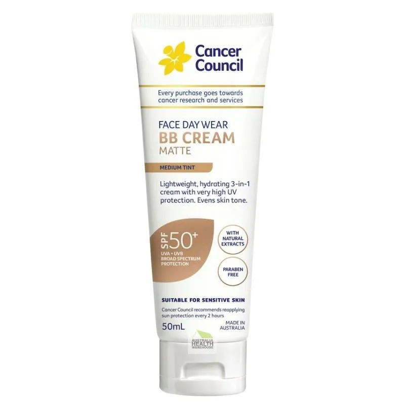 [Expiry: 08/2026] Cancer Council Face Day Wear BB Cream Matte Medium Tint SPF 50  50mL