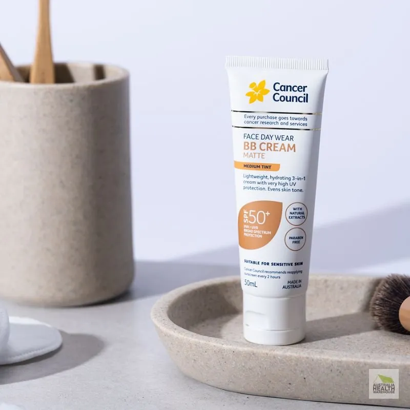 [Expiry: 08/2026] Cancer Council Face Day Wear BB Cream Matte Medium Tint SPF 50  50mL
