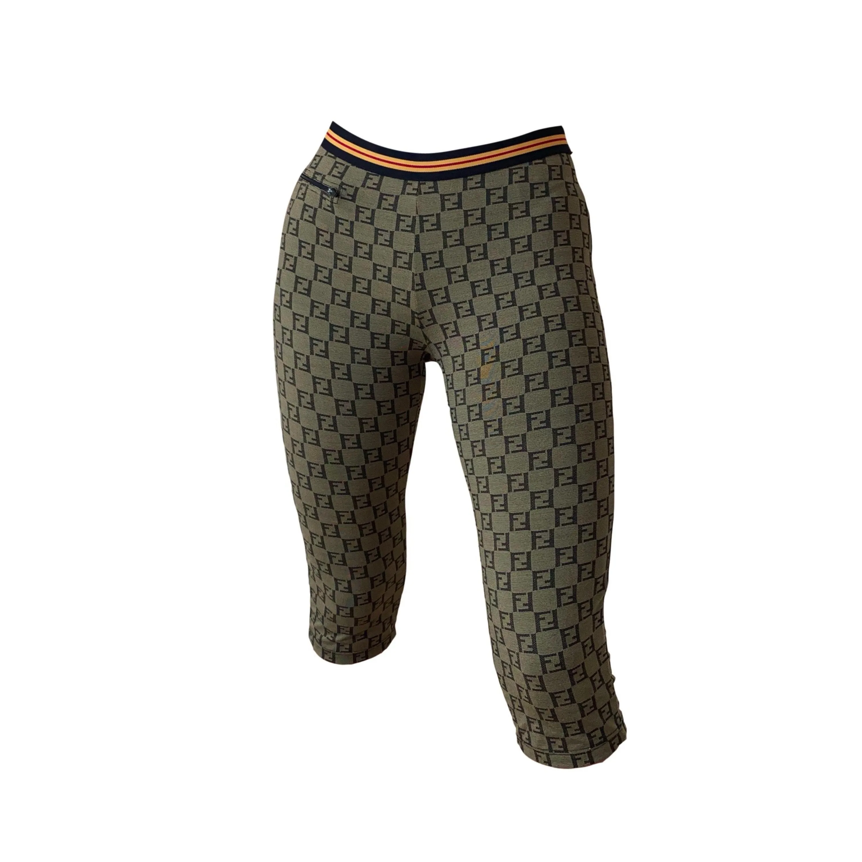 Fendi Brown Monogram Stretch Cropped Leggings