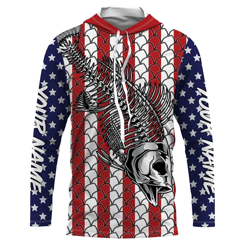 Fish Skull American Flag patriot performance fishing shirt for Men women and Kid TTS0212