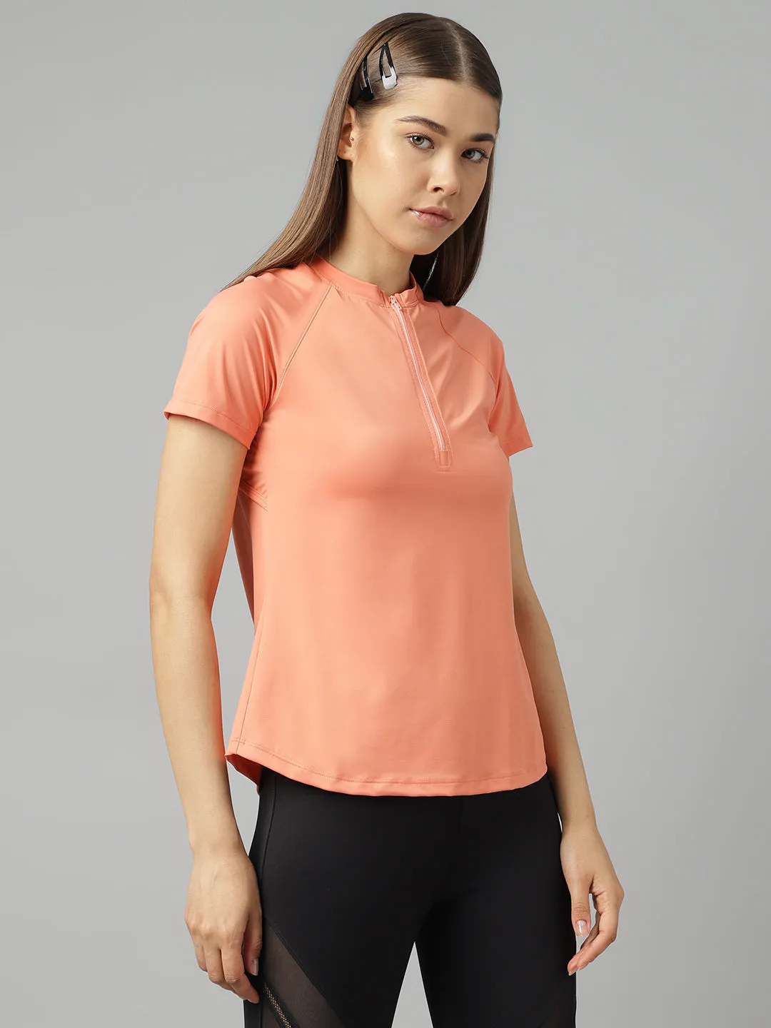 Fitkin women front zipper short sleeves t-shirt