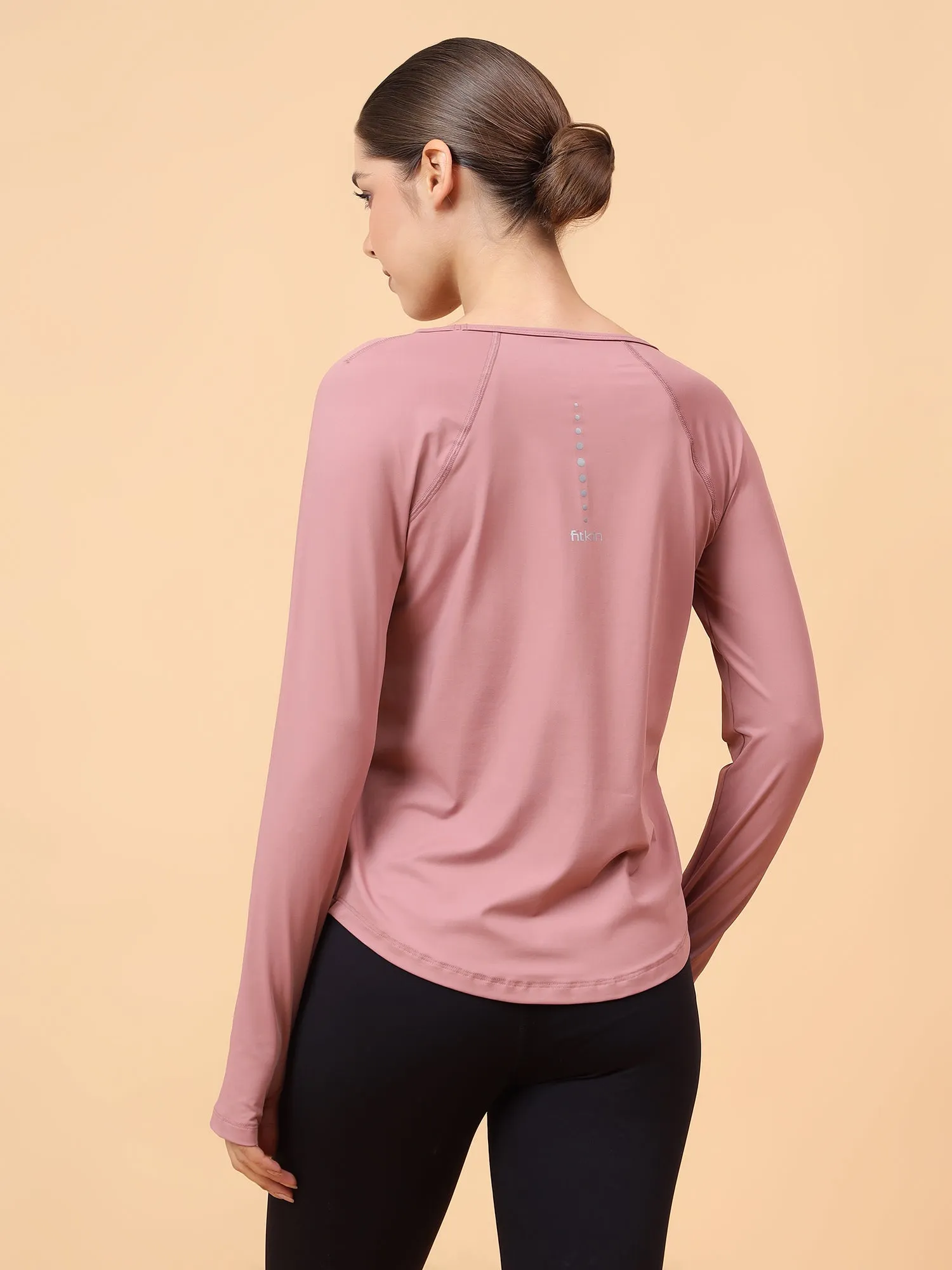 Fitkin Women Mauve Solid Longsleeve Traning Tshirt