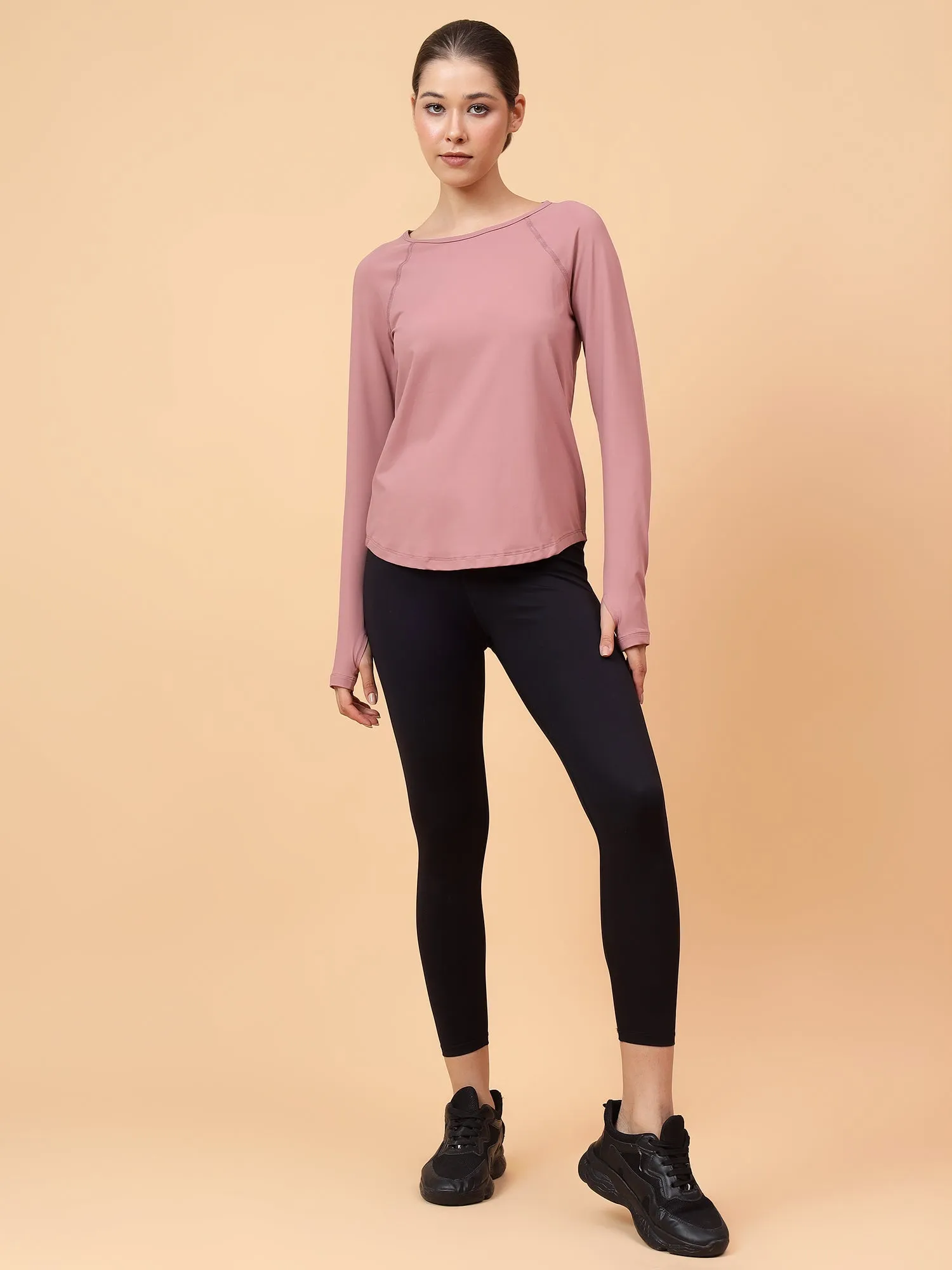 Fitkin Women Mauve Solid Longsleeve Traning Tshirt