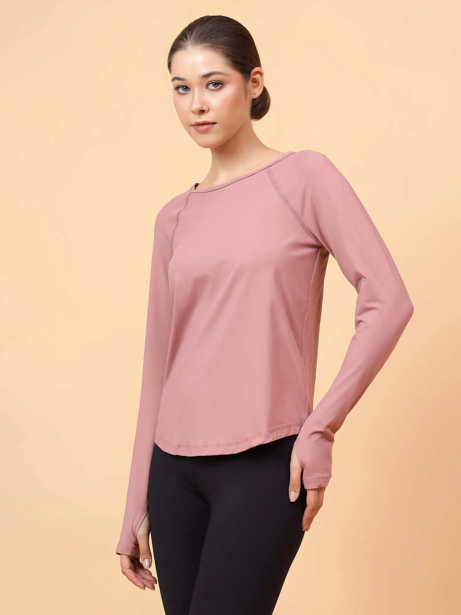 Fitkin Women Mauve Solid Longsleeve Traning Tshirt
