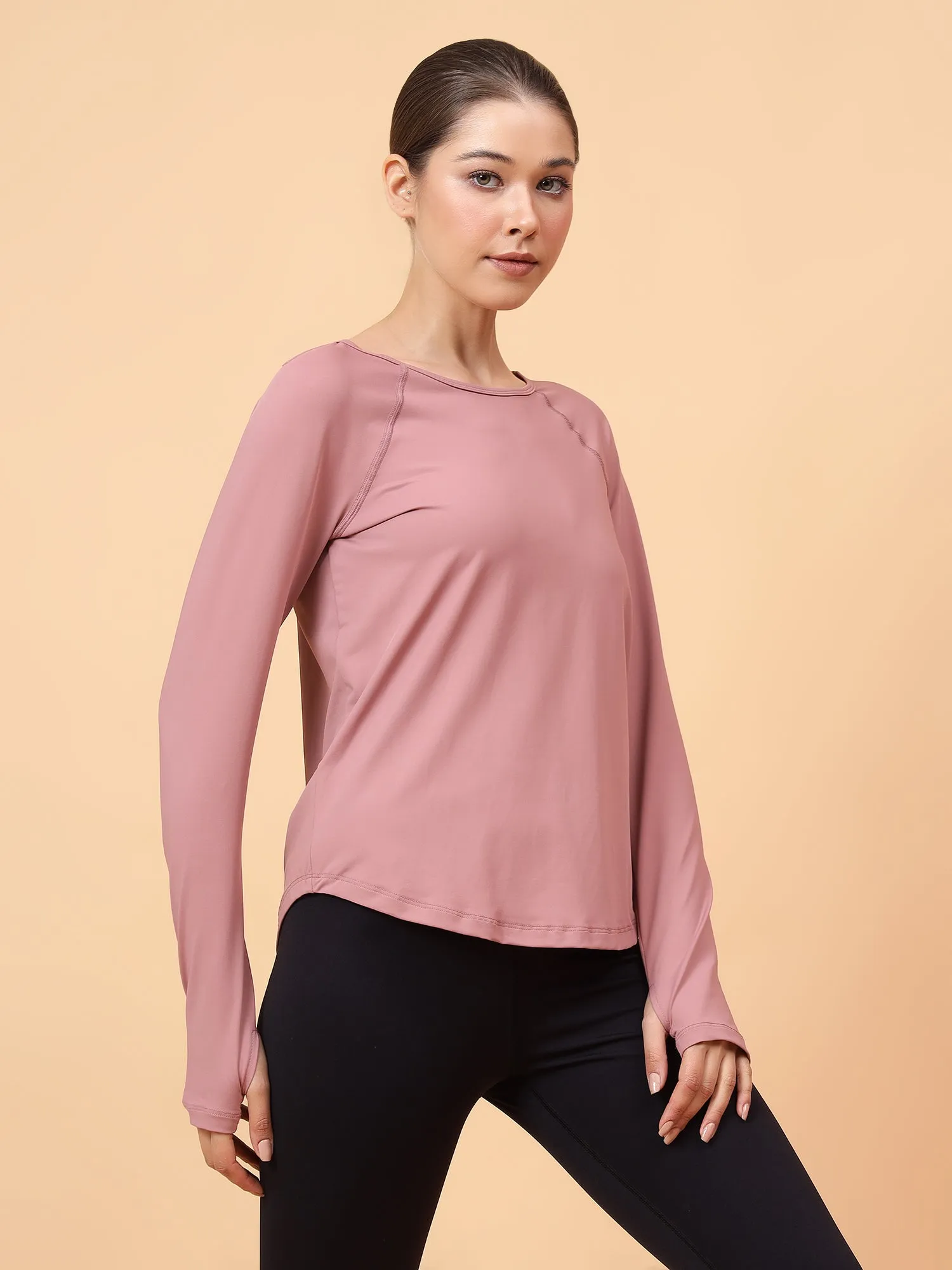 Fitkin Women Mauve Solid Longsleeve Traning Tshirt