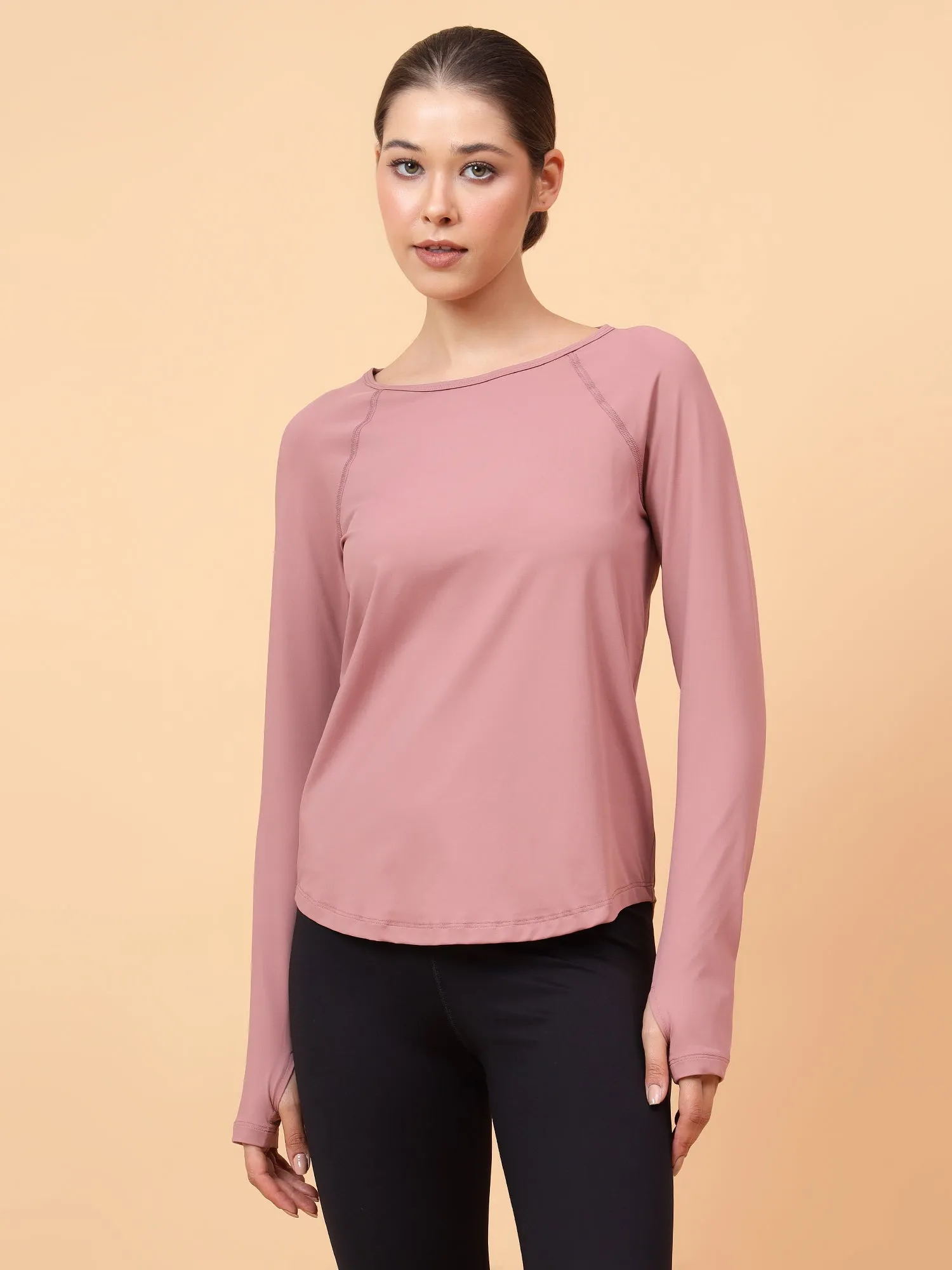 Fitkin Women Mauve Solid Longsleeve Traning Tshirt