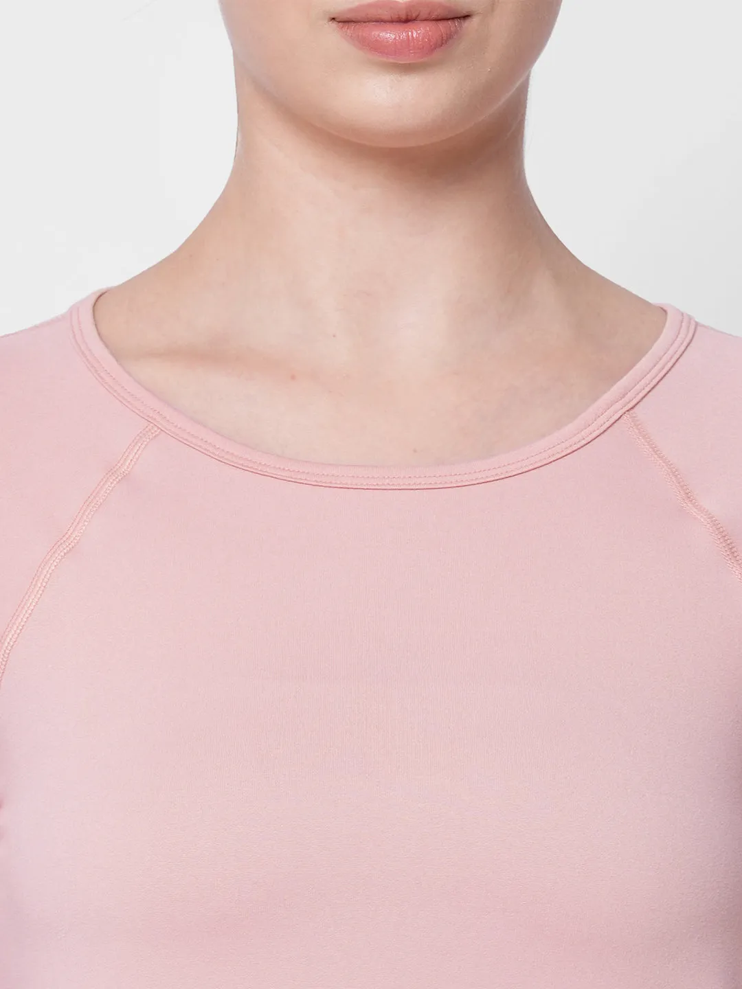 Fitkin women pink reglan sleeve back laser cut design tshirt