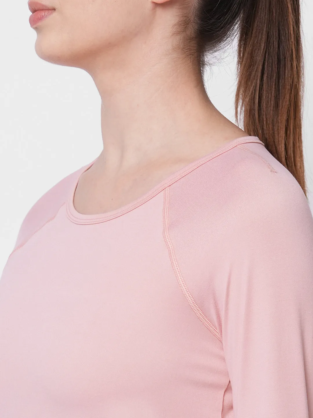 Fitkin women pink reglan sleeve back laser cut design tshirt