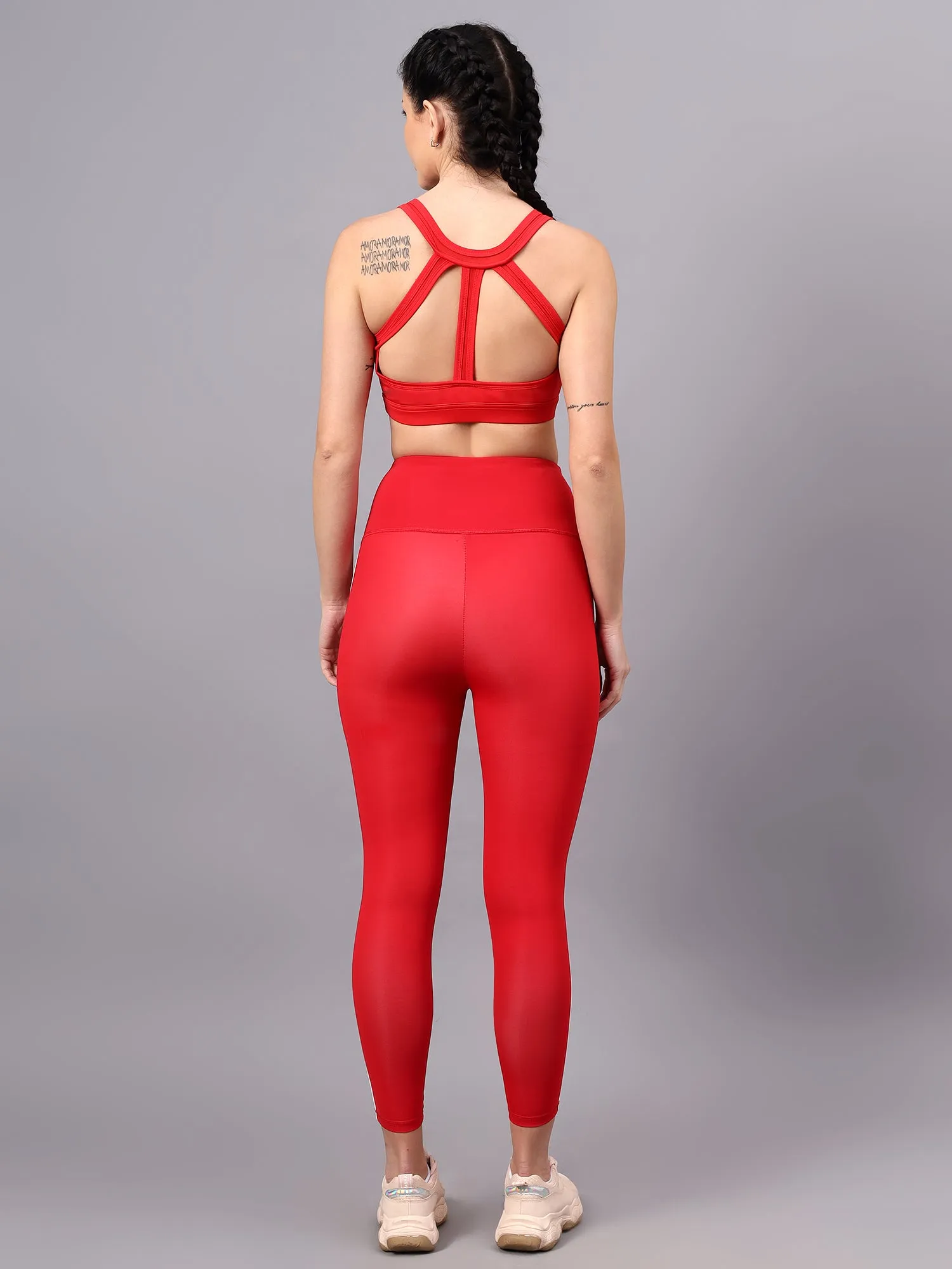 Fitkin women red high waist tights with side binding detail
