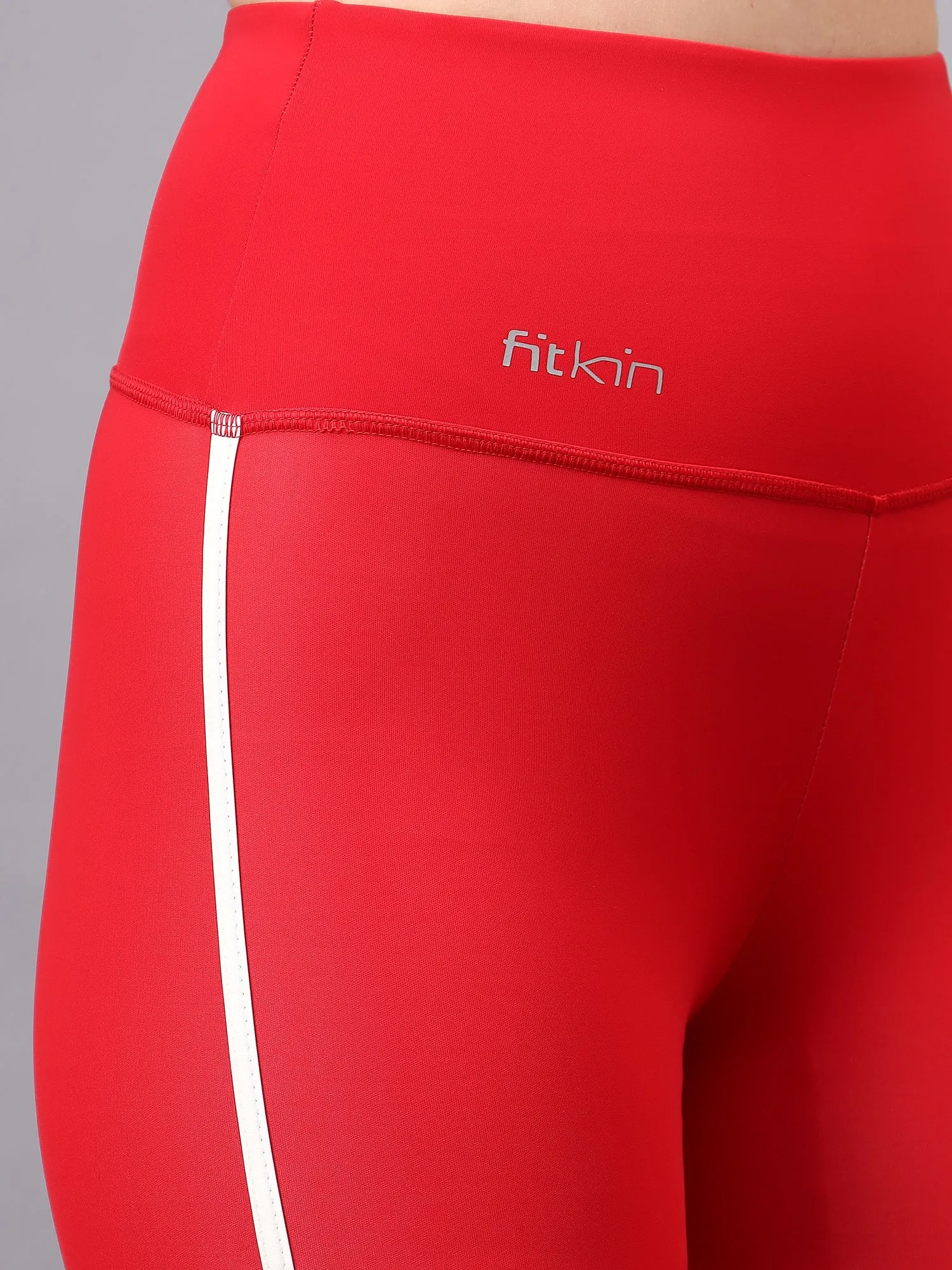 Fitkin women red high waist tights with side binding detail