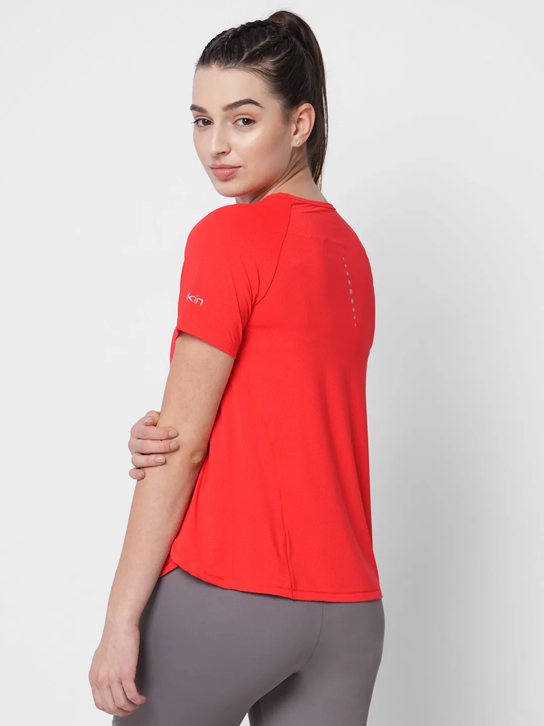 Fitkin women red side overlap style tshirt