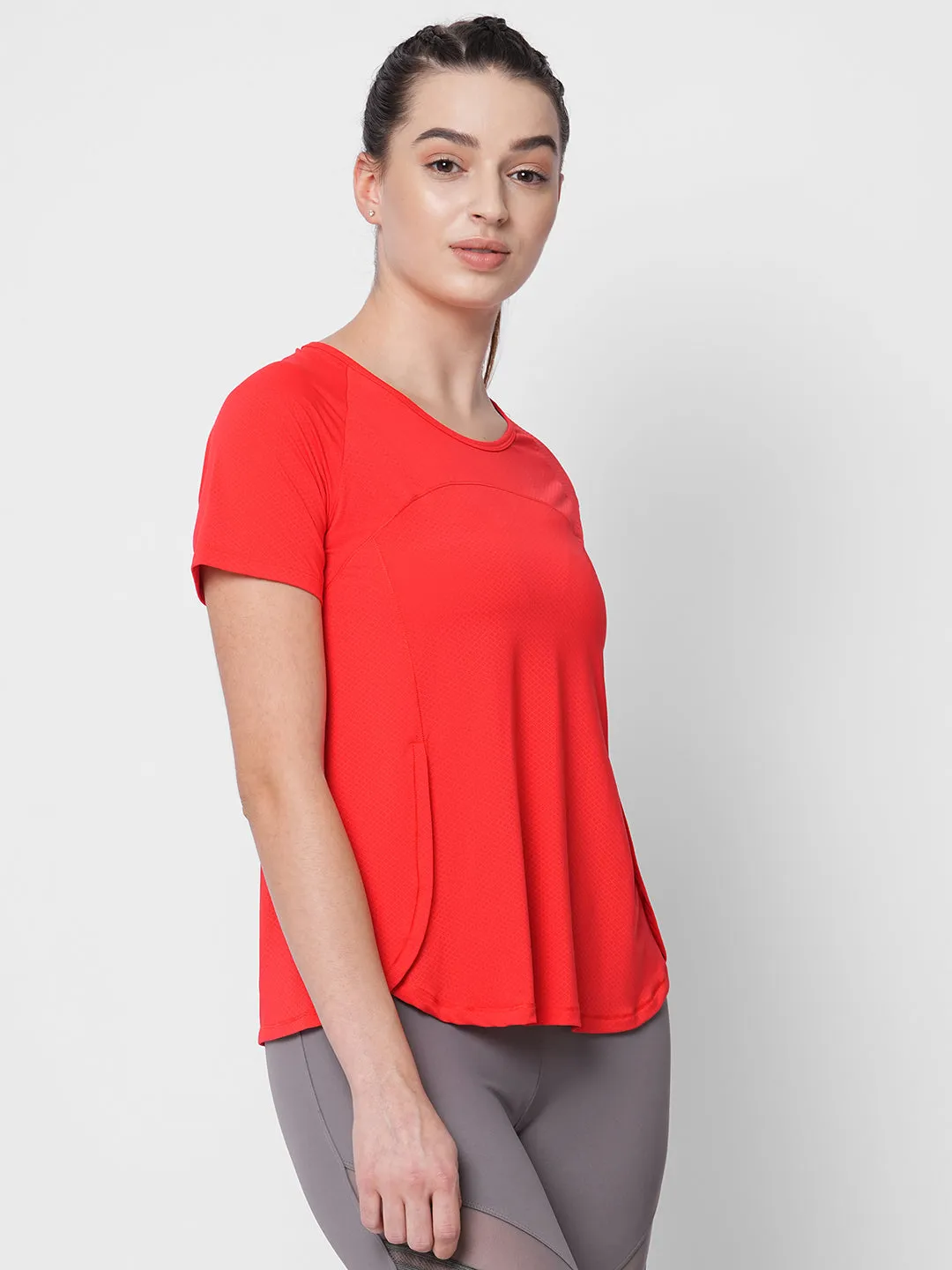 Fitkin women red side overlap style tshirt